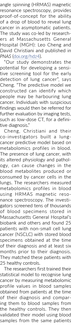 angle spinning (HRMAS) magnetic resonance spectroscopy, provides proof-of-concept for the ability of a drop of blood    