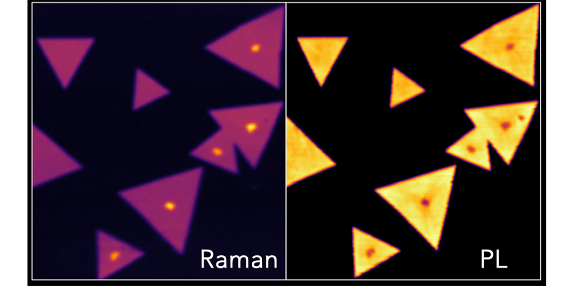 Raman and photoluminecence images of MoS2 flakes
