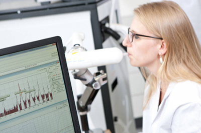 Photo of patient breathing into the analyser