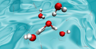 Drawing of water molecules in the liquid phase