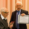 Photo of Norman Sheppard FRS receiving the first Award from Geoff Dent